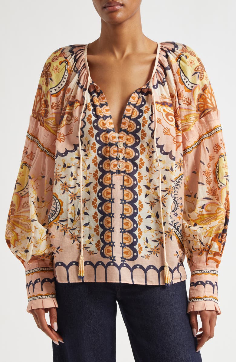 FARM Rio Jaipur Floral Print Poet Blouse, Alternate, color,