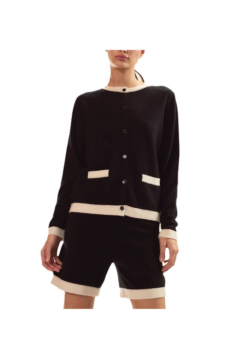 Cynthia Rowley Wool Cashmere 2 Tones Cardigan, Alternate, color, Black/White