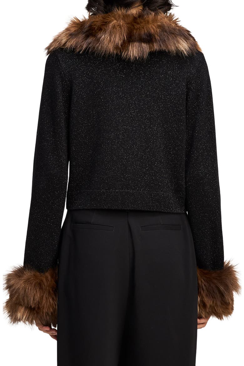 Della Faux Fur Trim Cardigan, Alternate, color, BLACK
