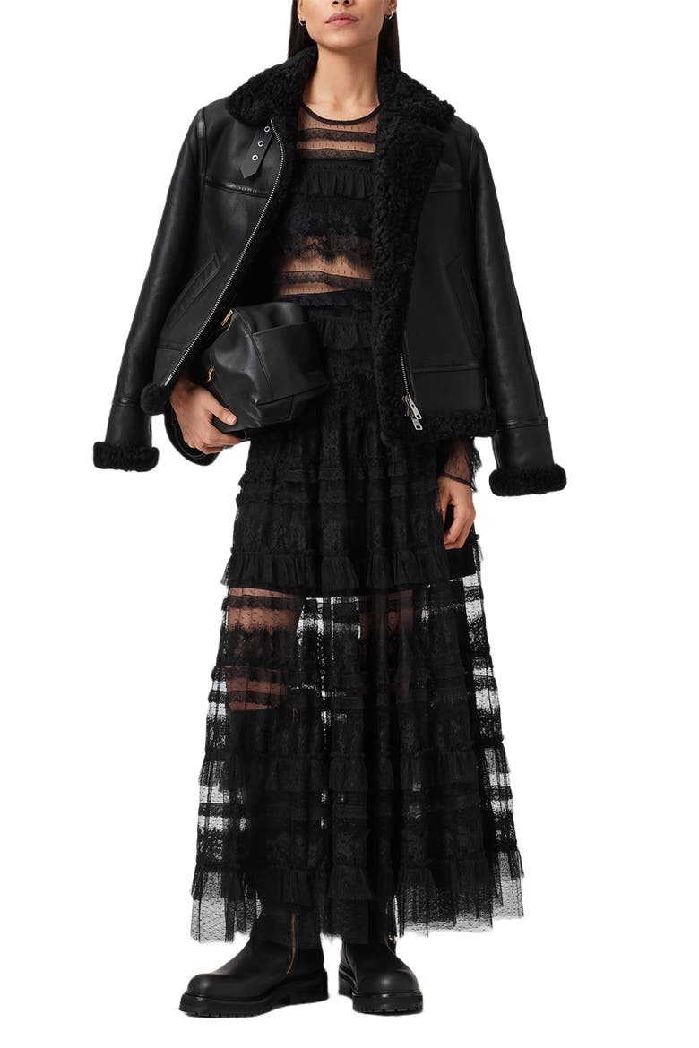 Lorel Leather & Genuine Shearling Flying Jacket, Alternate, color, BLACK/ BLACK