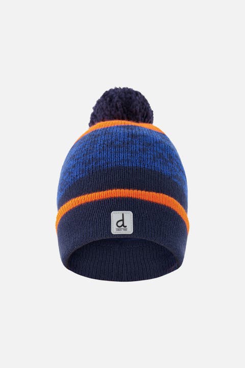 Colorblock Ribbed Cuff Winter Knit Hat with Pompom
