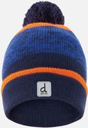 Deux par Deux Colorblock Ribbed Cuff Winter Knit Hat with Pompom