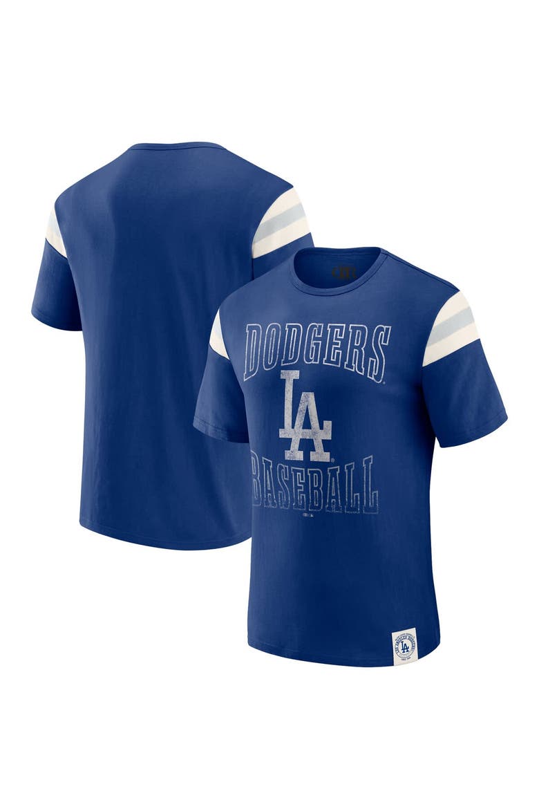 Men's Darius Rucker Collection by Fanatics Royal Los Angeles Dodgers Distressed Sleeve Stripe T-Shirt, Main, color, Royal