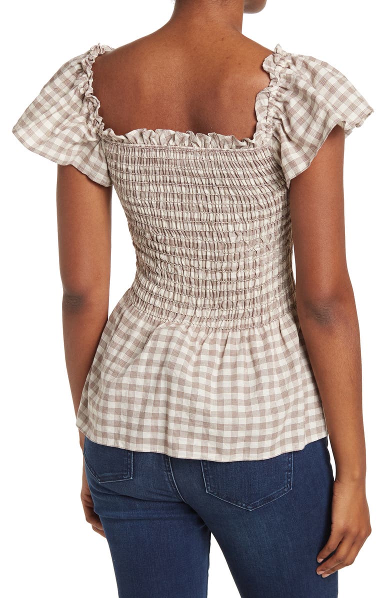 MAX STUDIO Plaid Flutter Sleeve Smocked Top, Alternate, color,