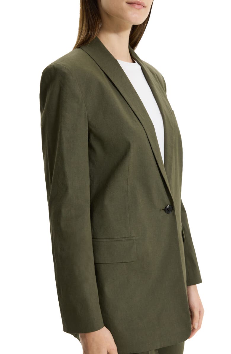 Theory Good Shawl Collar Linen Blend Blazer, Alternate, color, Dark Olive