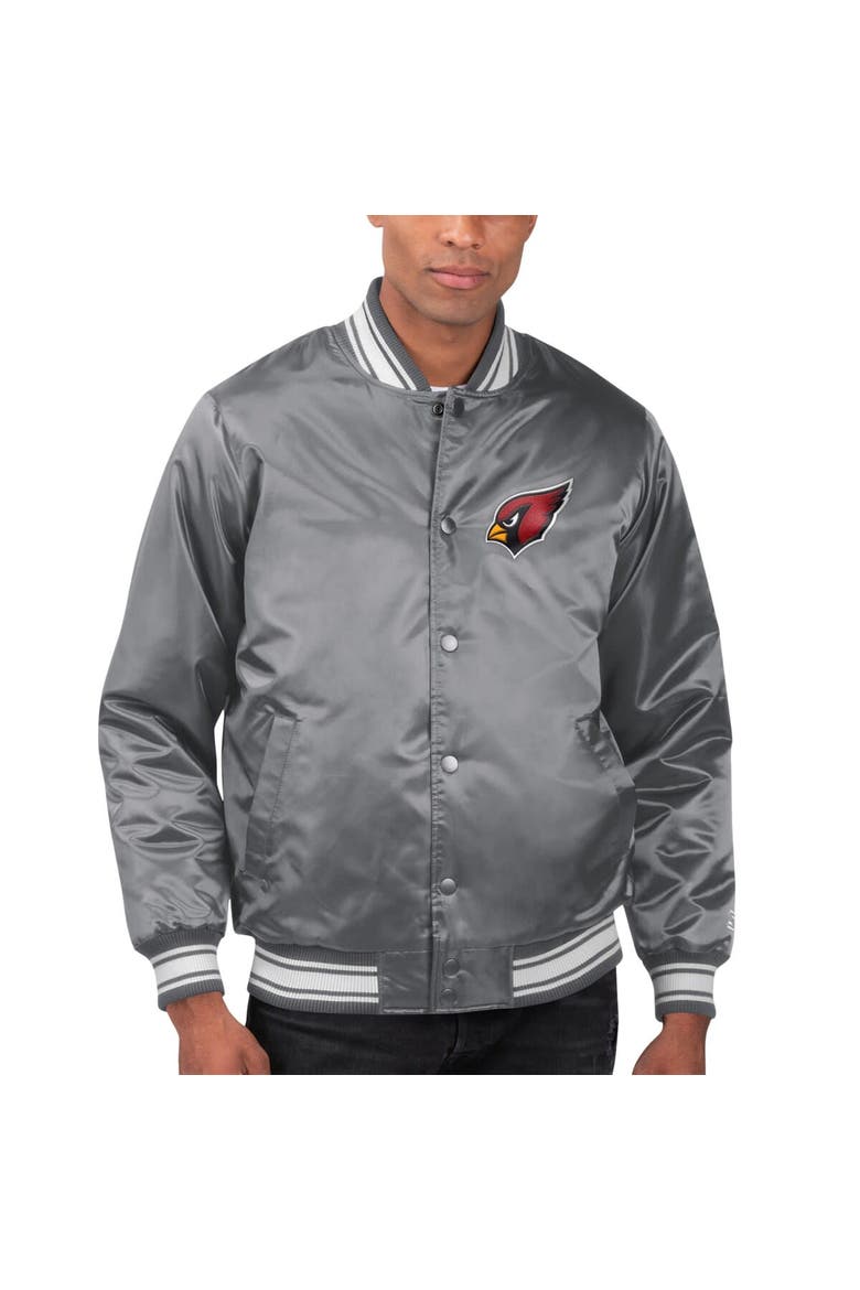 Men's Starter Gray Arizona Cardinals Locker Room Satin Varsity Full-Snap Jacket, Main, color, Gray