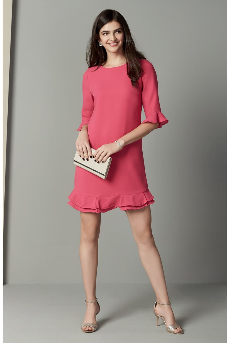 KATE 3/4 SLV RUFFLE HEM DRESS, Alternate, color, CHARM PINK