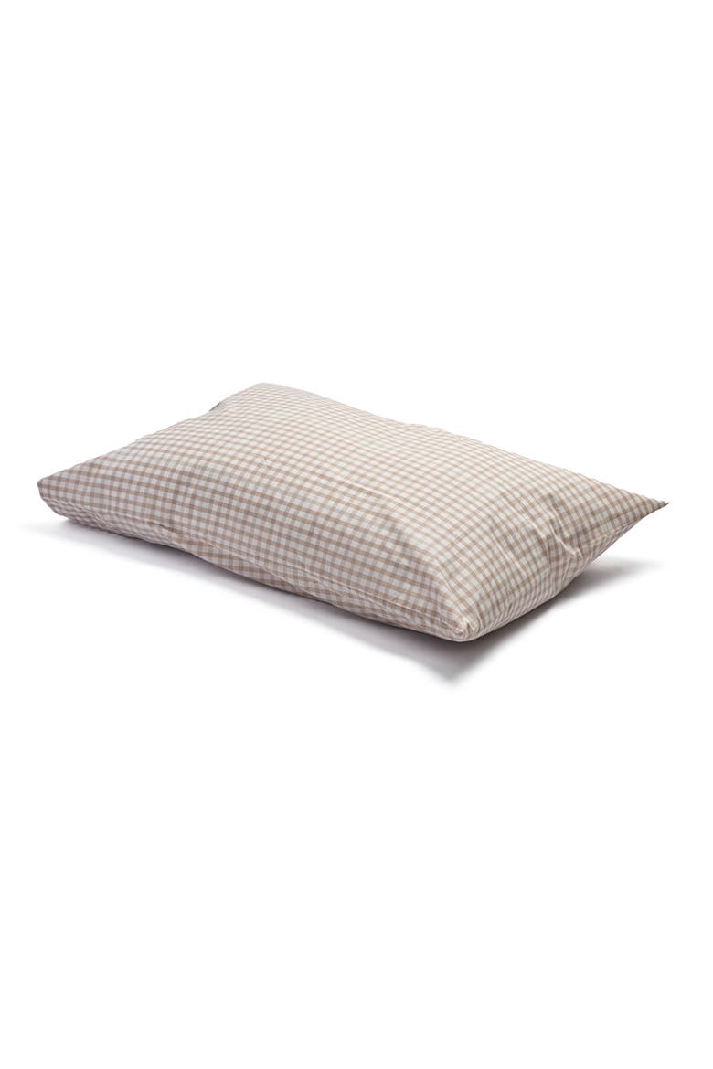 Set of 2 Gingham Linen Pillowcases, Main, color, CAFE AU LAIT