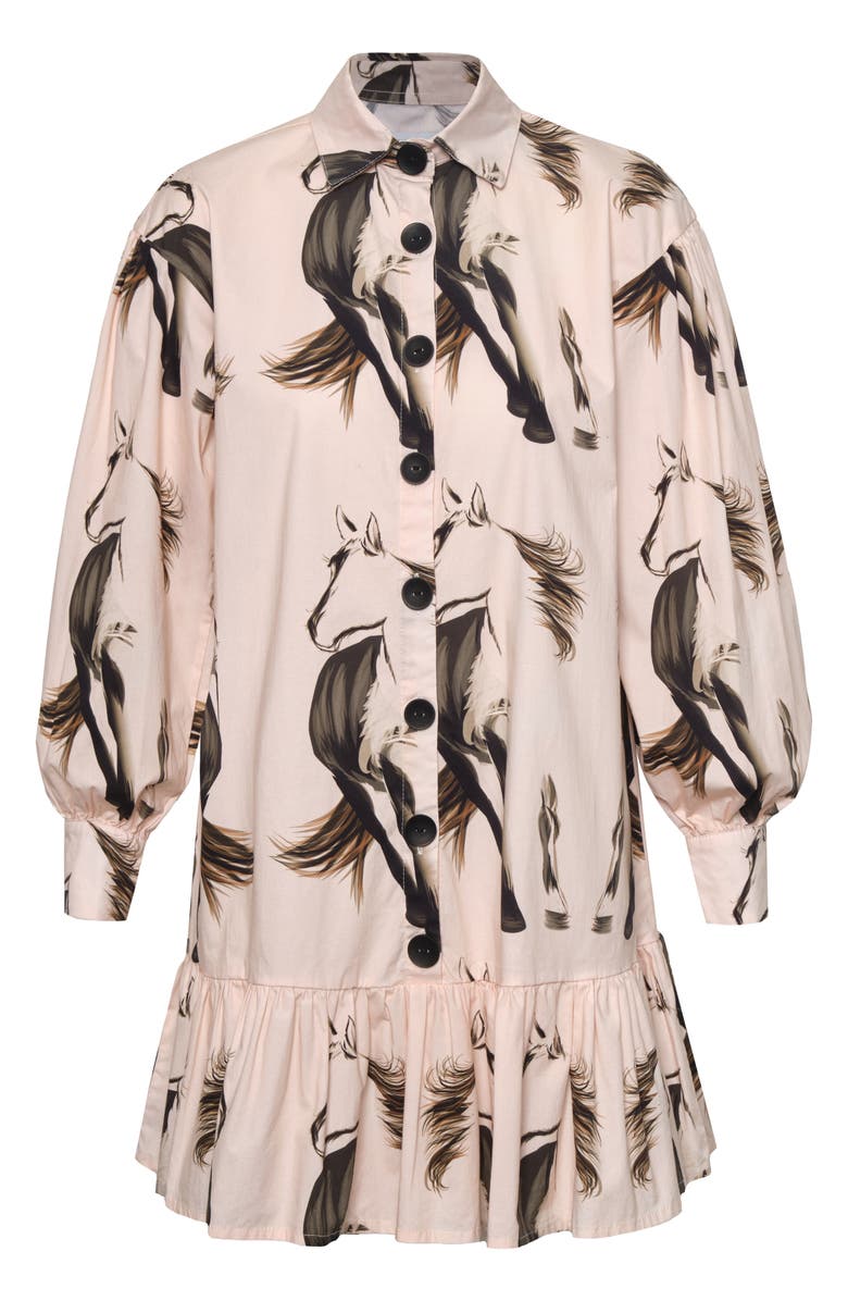 The Lulo Project Medellin Horse Print Long Sleeve Stretch Cotton Shirtdress, Alternate, color, Beige Horses