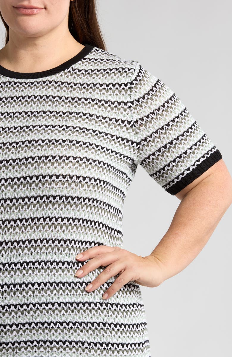 Anne Klein Stitched Stripe Short Sleeve Sweater, Alternate, color, 