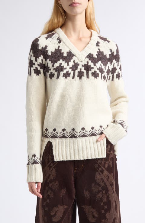 Warrior Fair Isle Wool Blend V-Neck Sweater