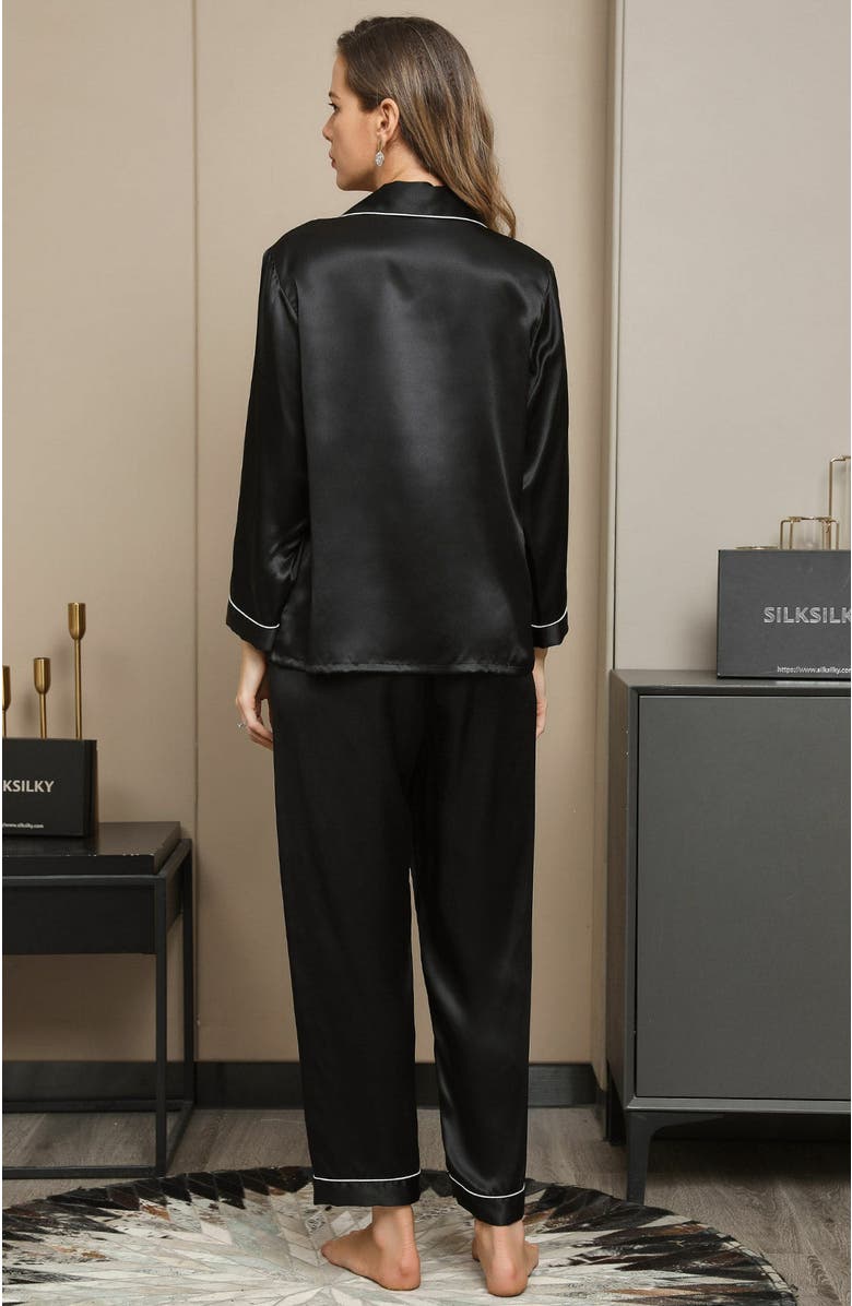 SILKSILKY Binding Trim Long Sleeve Pure Silk Pajamas Set, Alternate, color,