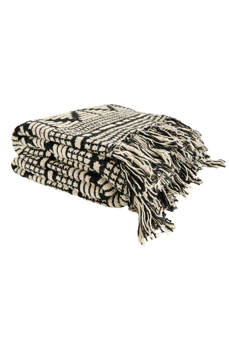 Soft Throw with Diamond Pattern and Fringe, Alternate, color, Black