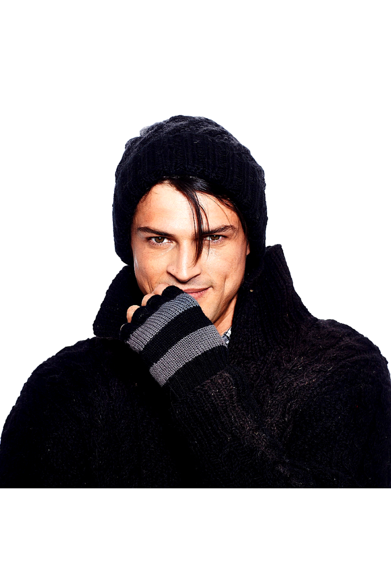 Striped and Solid Fingerless Gloves, Alternate, color, Charcoal