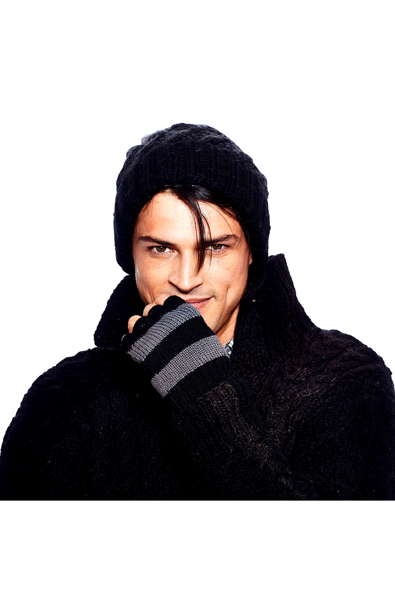 Nirvanna Designs Striped and Solid Fingerless Gloves, Alternate, color, Black