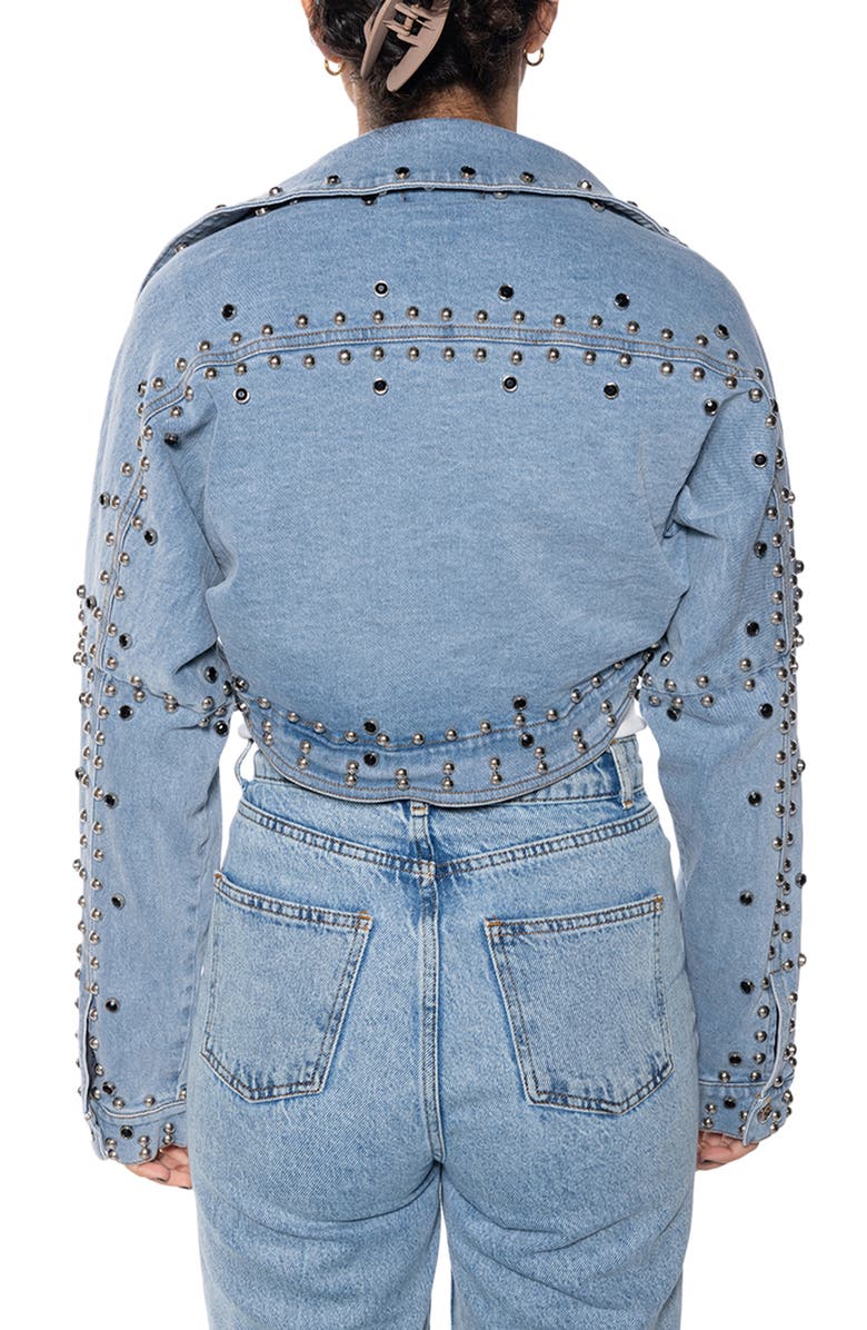 AZALEA WANG Studded Crop Denim Jacket, Alternate, color, 
