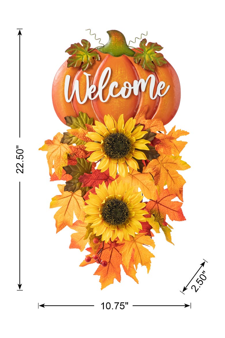 Fall Metal Pumpkin & Sunflower Swag Wall Decor, Alternate, color, Orange