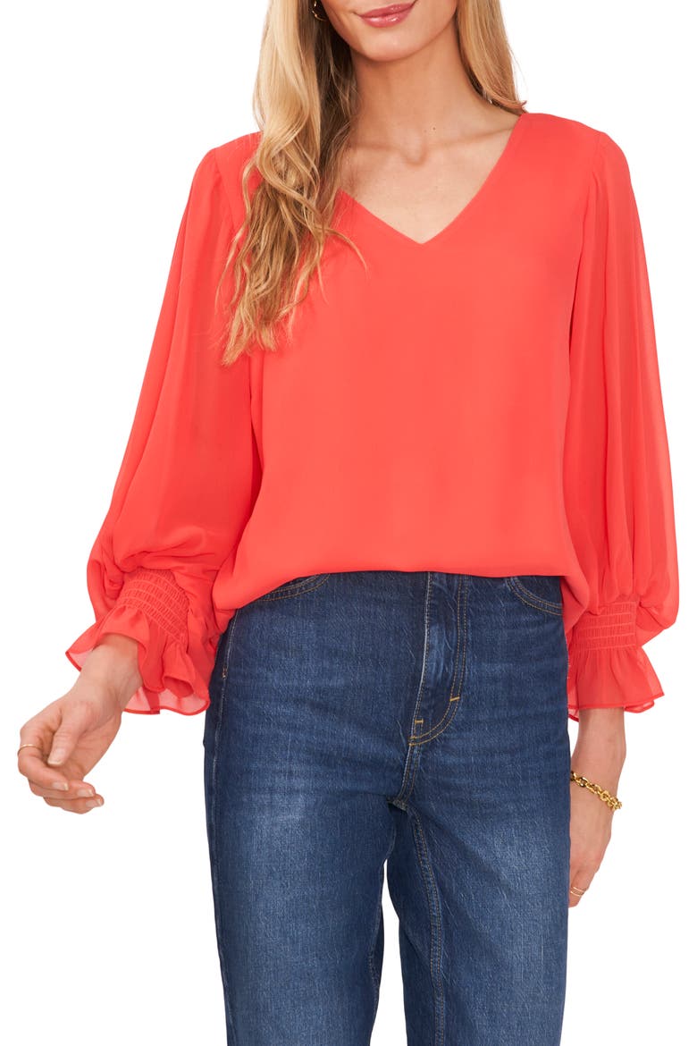 Blouson Sleeve Blouse, Main, color, RADIENT RED
