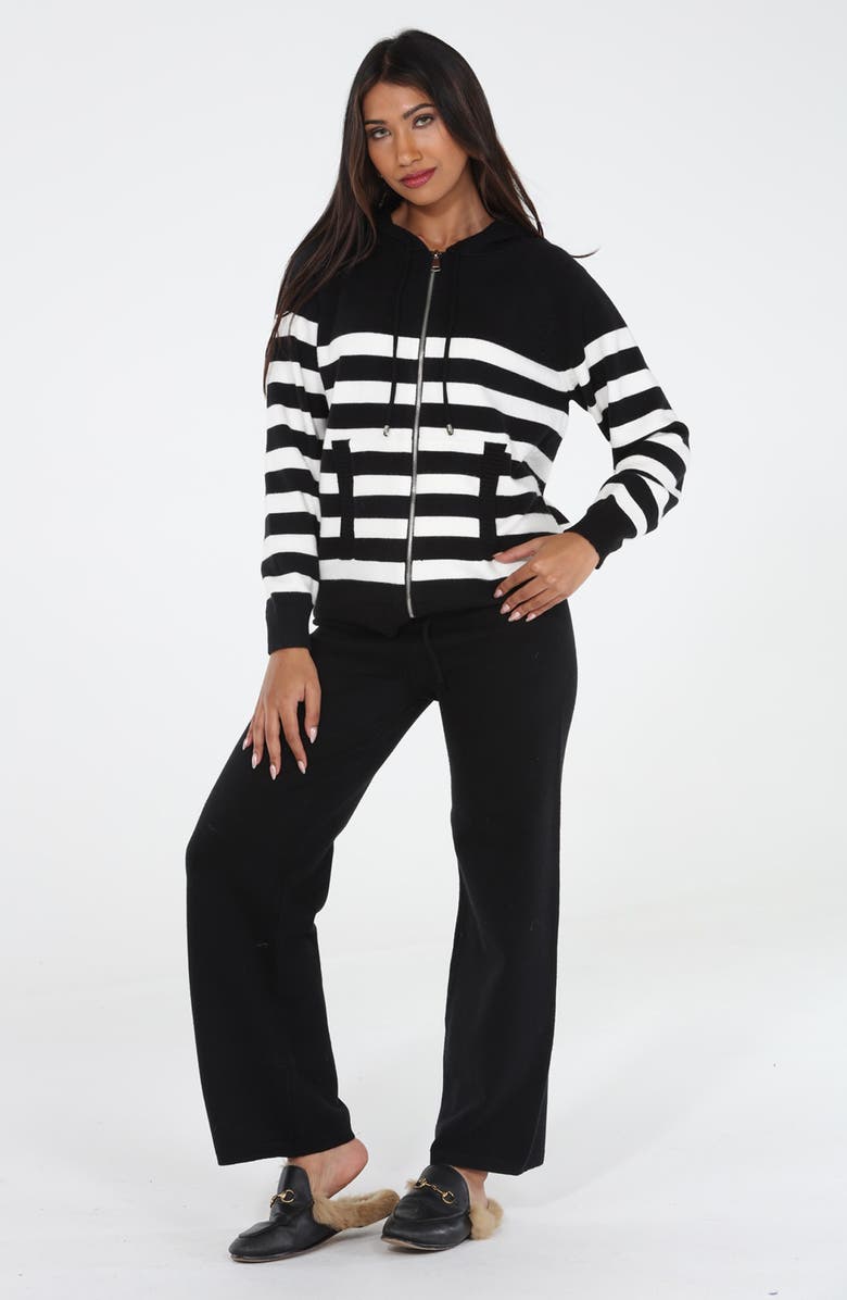 RAIN AND ROSE Stripe Knit Hoodie, Main, color, Black
