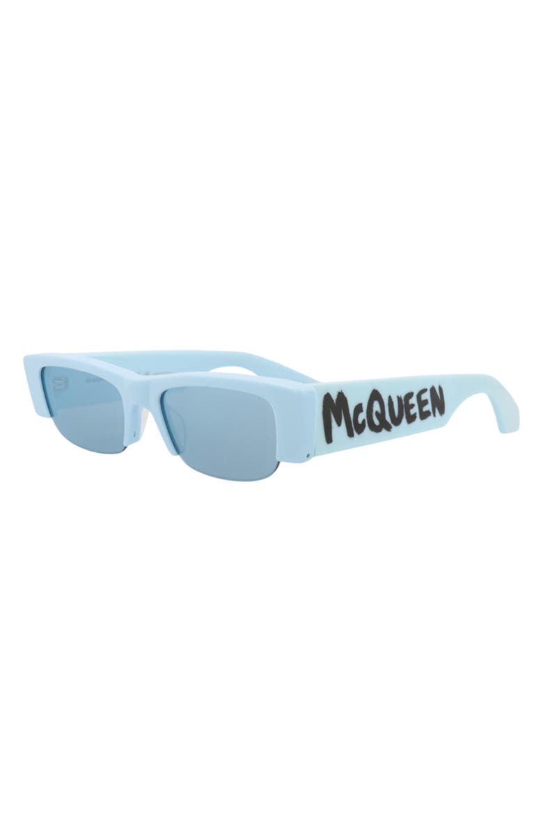 McQueen 54mm Half Rim Rectangular Sunglasses, Alternate, color, Light Blue