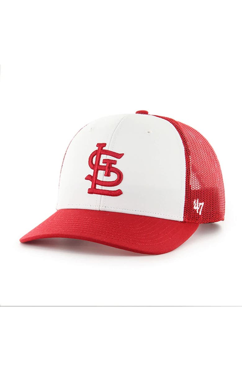 '47 Men's '47 White/Red St. Louis Cardinals Freshman Trucker Adjustable Hat, Main, color, White