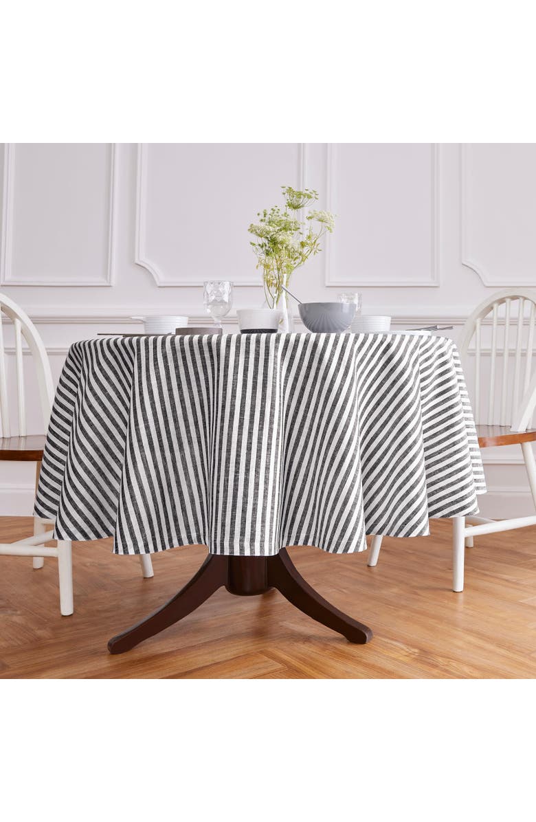 Solino Home Linen Round Tablecloth - Amalfi Stripe, Alternate, color, Black And White