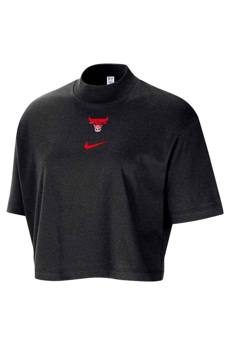 Women's Nike Black Chicago Bulls Courtside Mock Neck Loose Fit Cropped T-Shirt, Alternate, color, Black