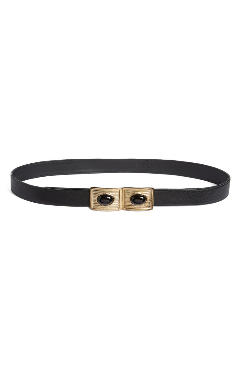 Raina Large Stone Buckle Leather Belt, Main, color, Black