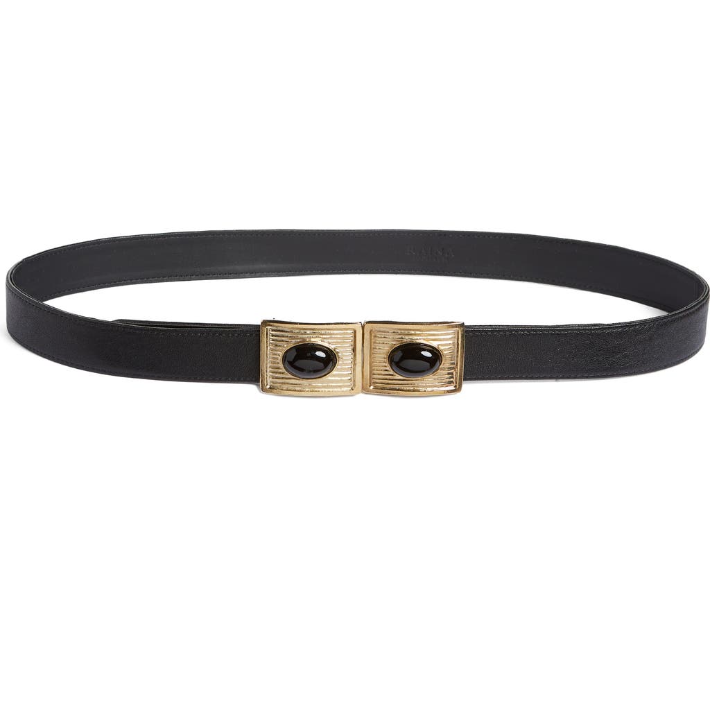 Raina Large Stone Buckle Leather Belt in Black  product