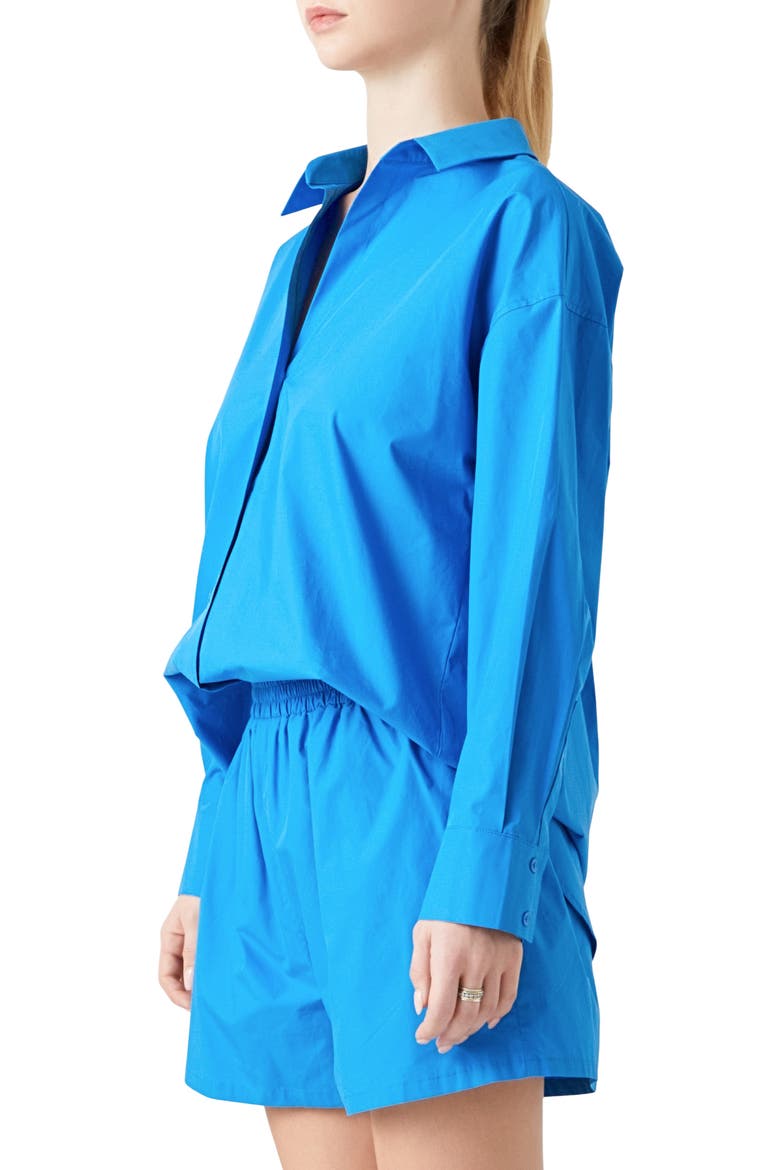 Oversize Cotton Button-Up Shirt, Alternate, color, BLUE