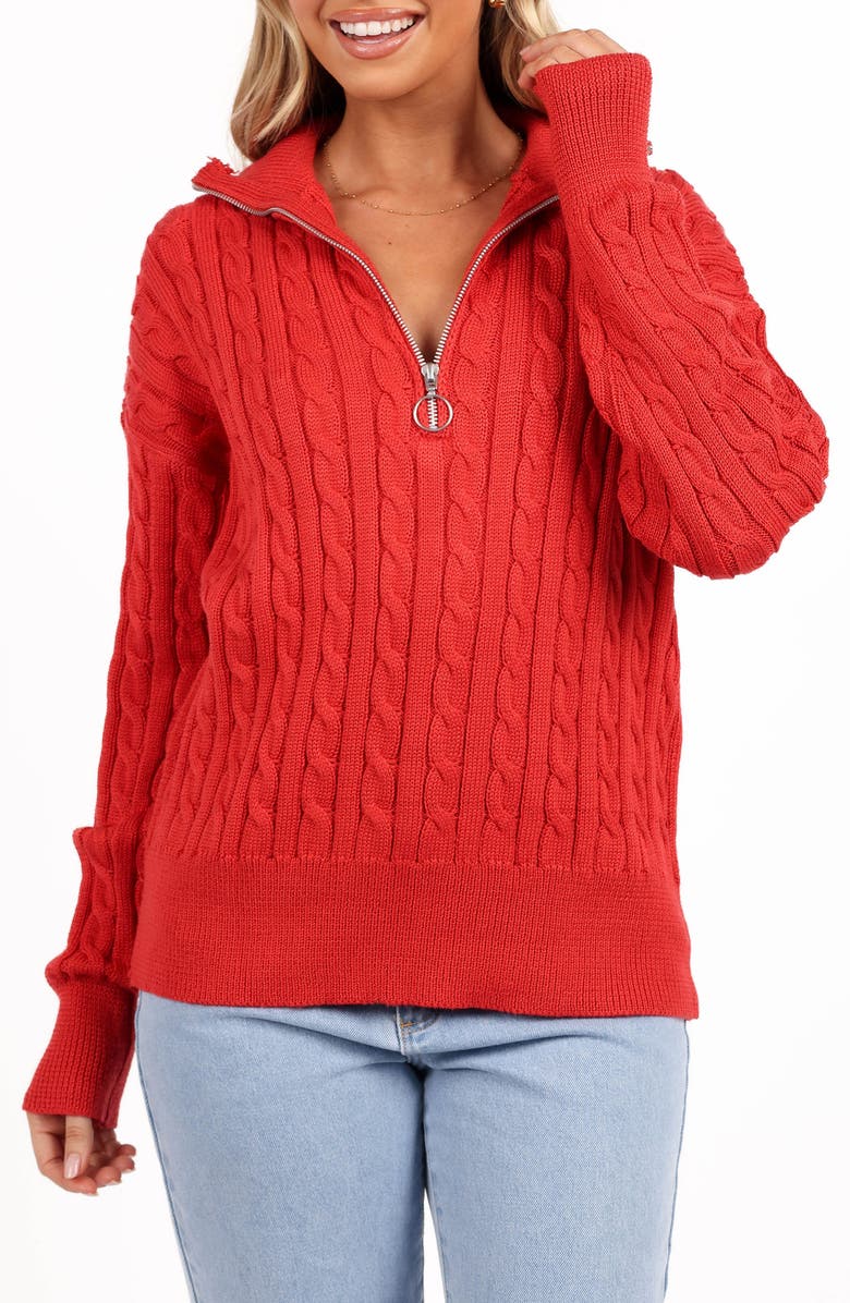 Petal & Pup Frida Cable Knit Half Zip Sweater, Main, color, Red