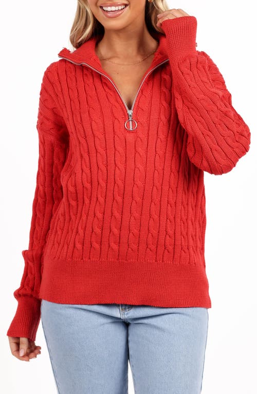 Petal And Pup Petal & Pup Frida Cable Knit Half Zip Sweater In Red