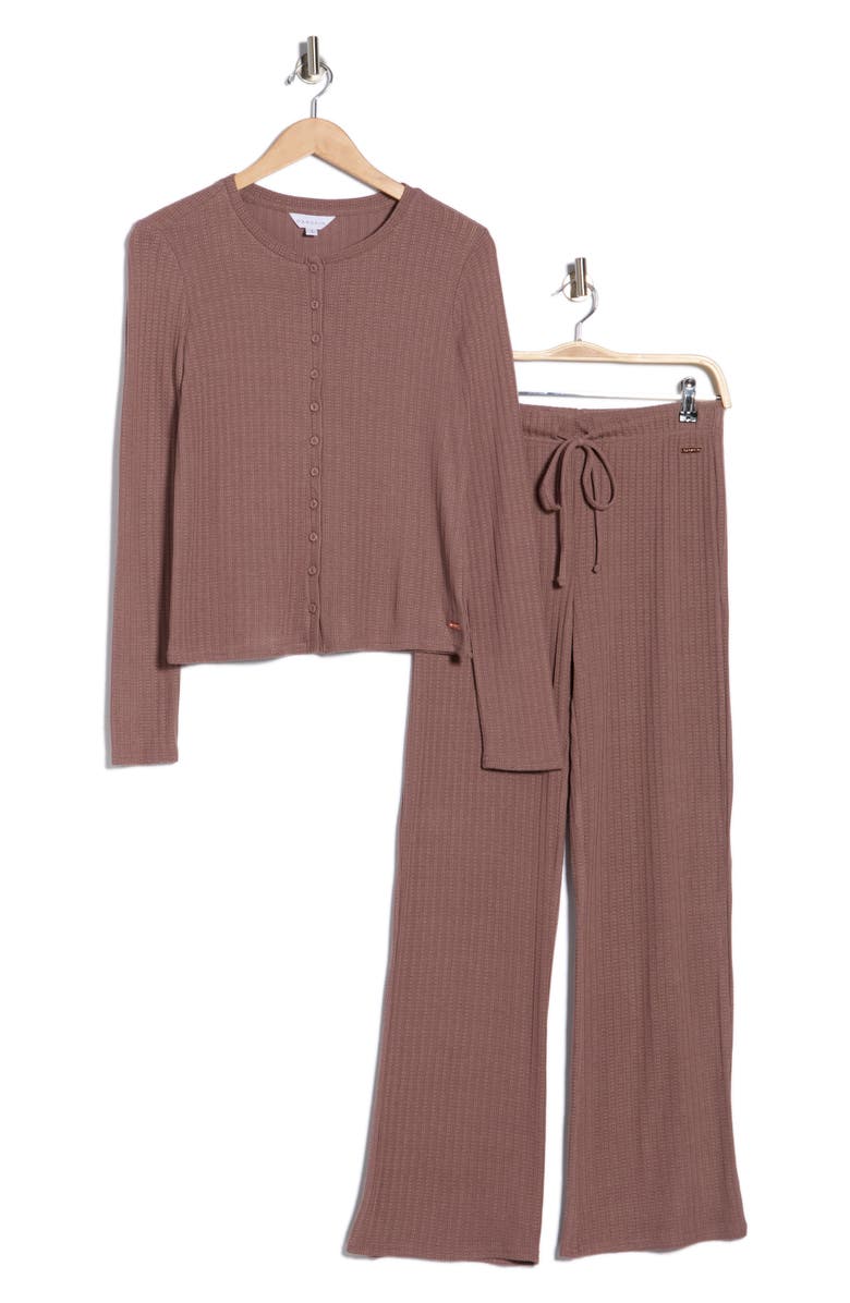 Danskin Cardigan Knit Pajamas, Alternate, color, Mocha Salt