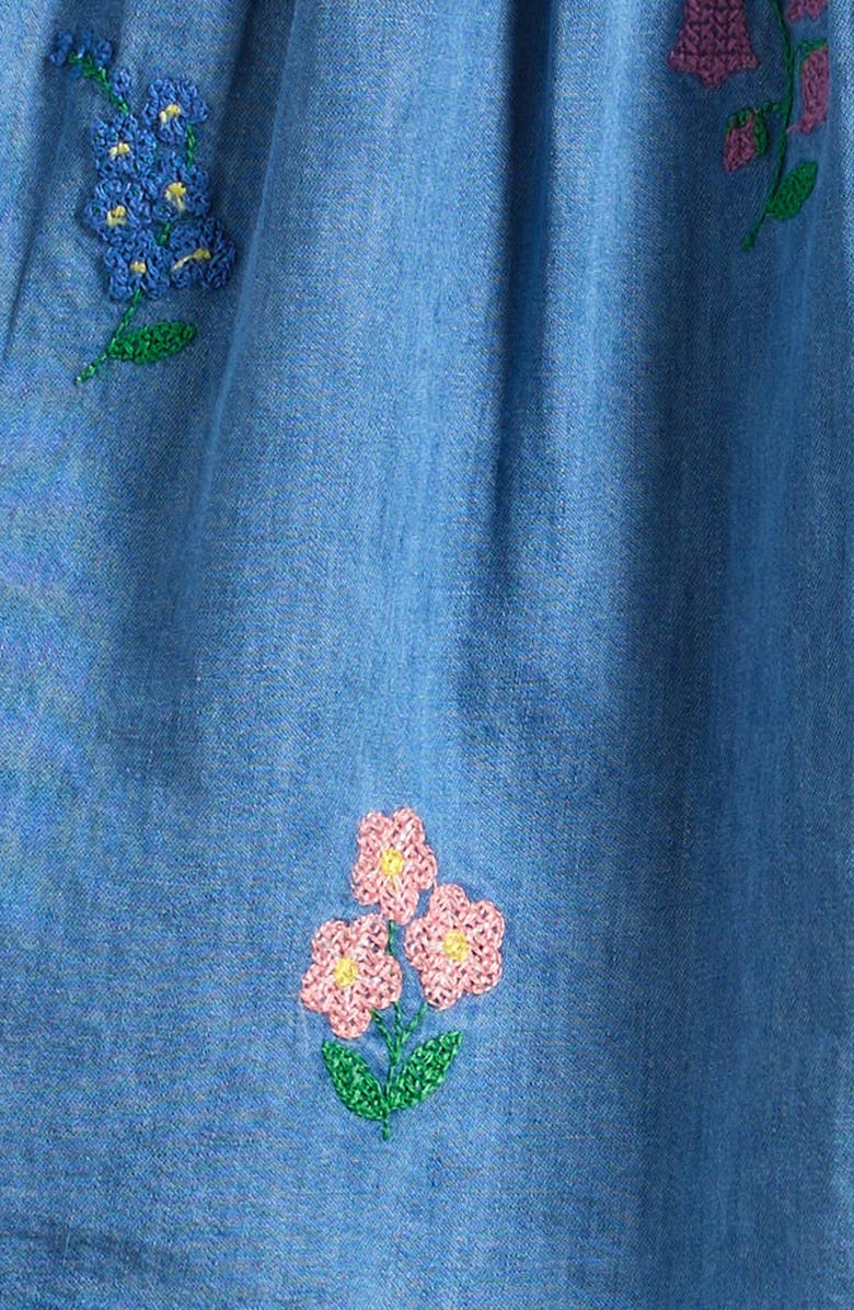 Mini Boden Kids' Embroidered Smocked Tank, Alternate, color, Chambray Cross Stitch Flowers