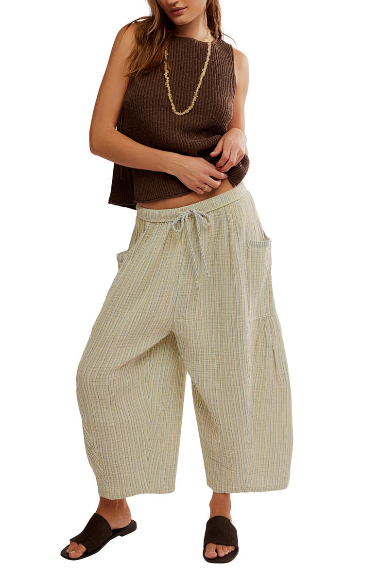Free People Quin Stripe Cotton Drawstring Pants, Alternate, color, Chamomile Combo