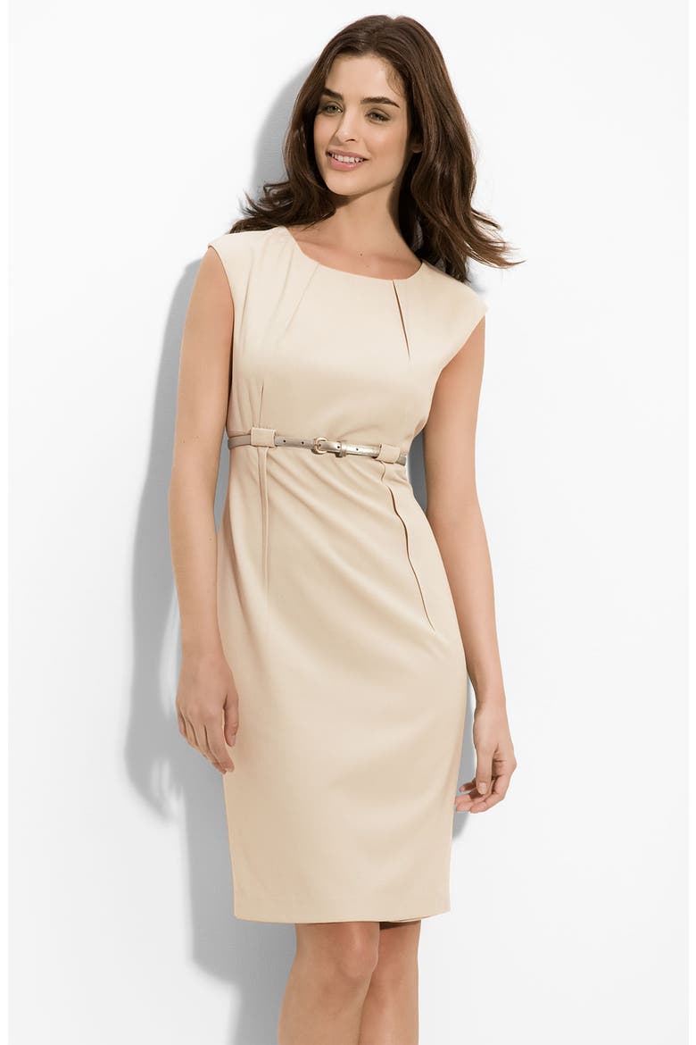 'Stretch Luxe' Belted Sheath Dress, Main, color, KHAKI
