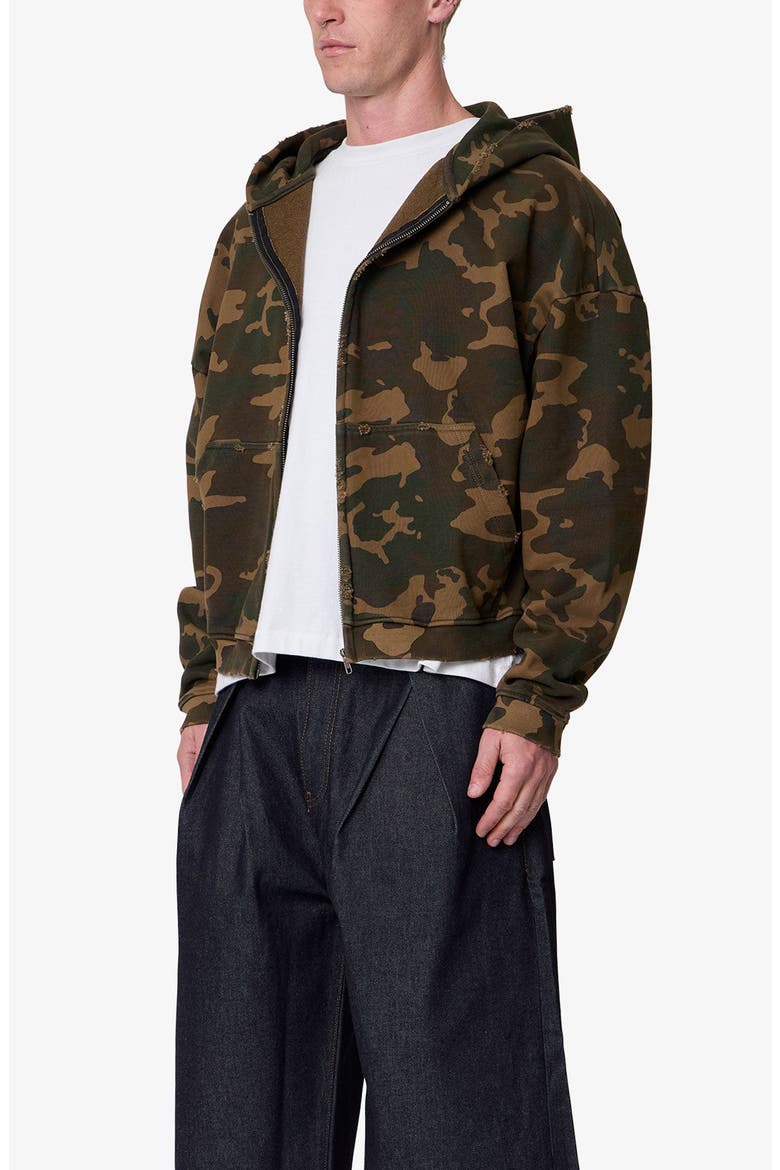 Camouflage Oversize Cotton Full-Zip Hoodie, Alternate, color, GREEN