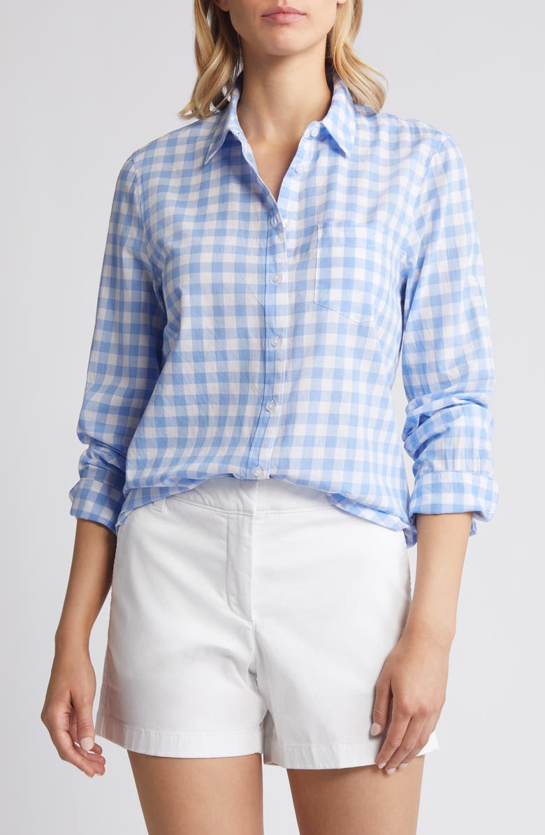 Caslon<sup>®</sup> Gingham Cotton Voile Button-Up Shirt, Main, color,
