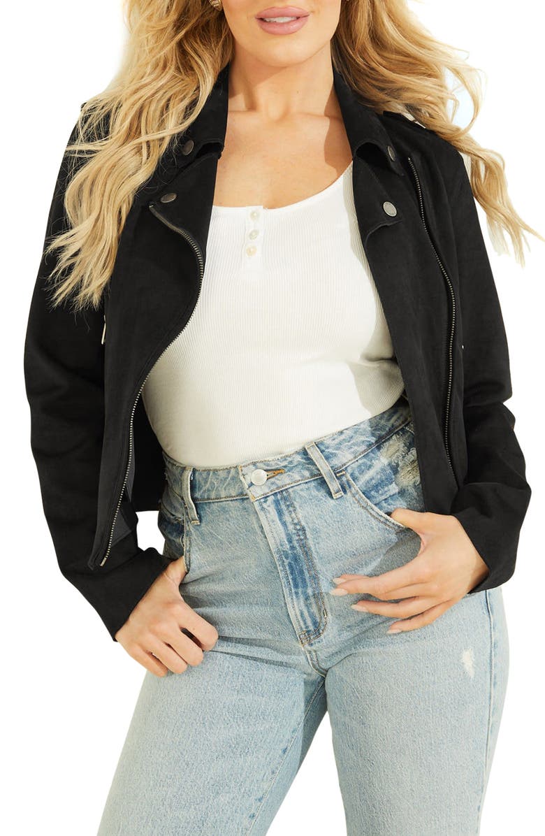 GUESS Monica Faux Suede Moto Jacket, Main, color, 