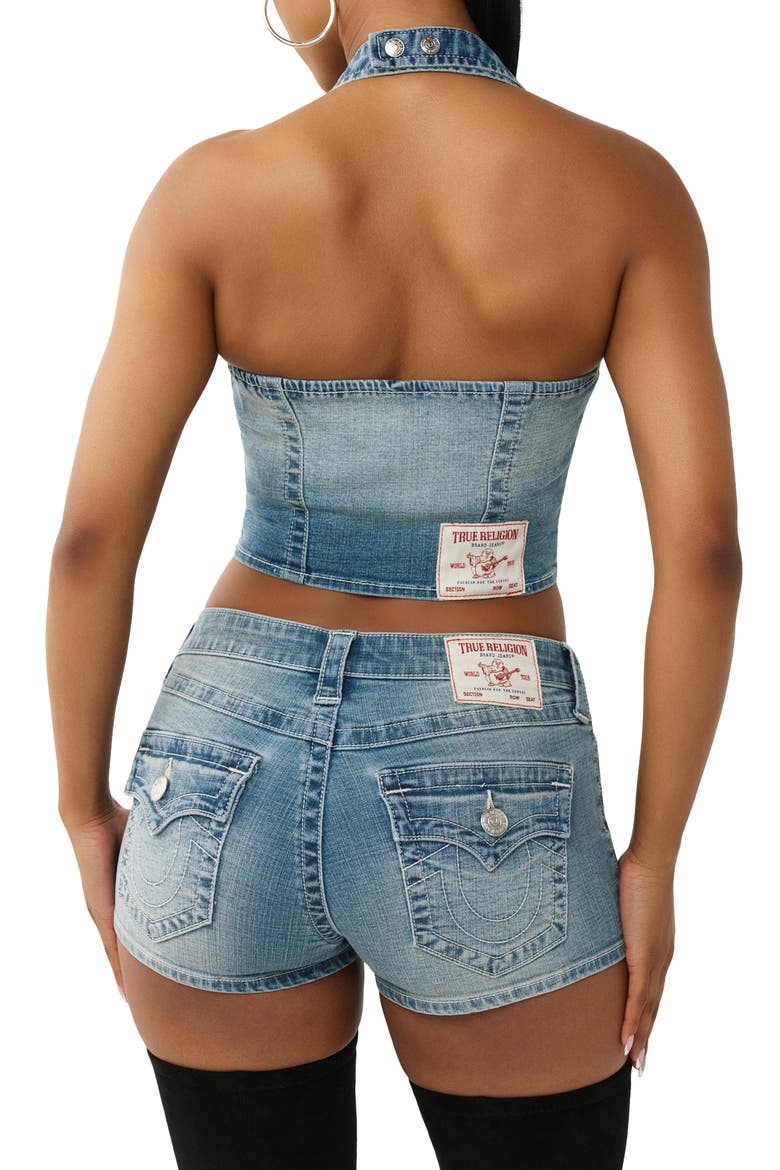Faded Halter Crop Cotton Blend Denim Top, Alternate, color, SUNSET TICKET