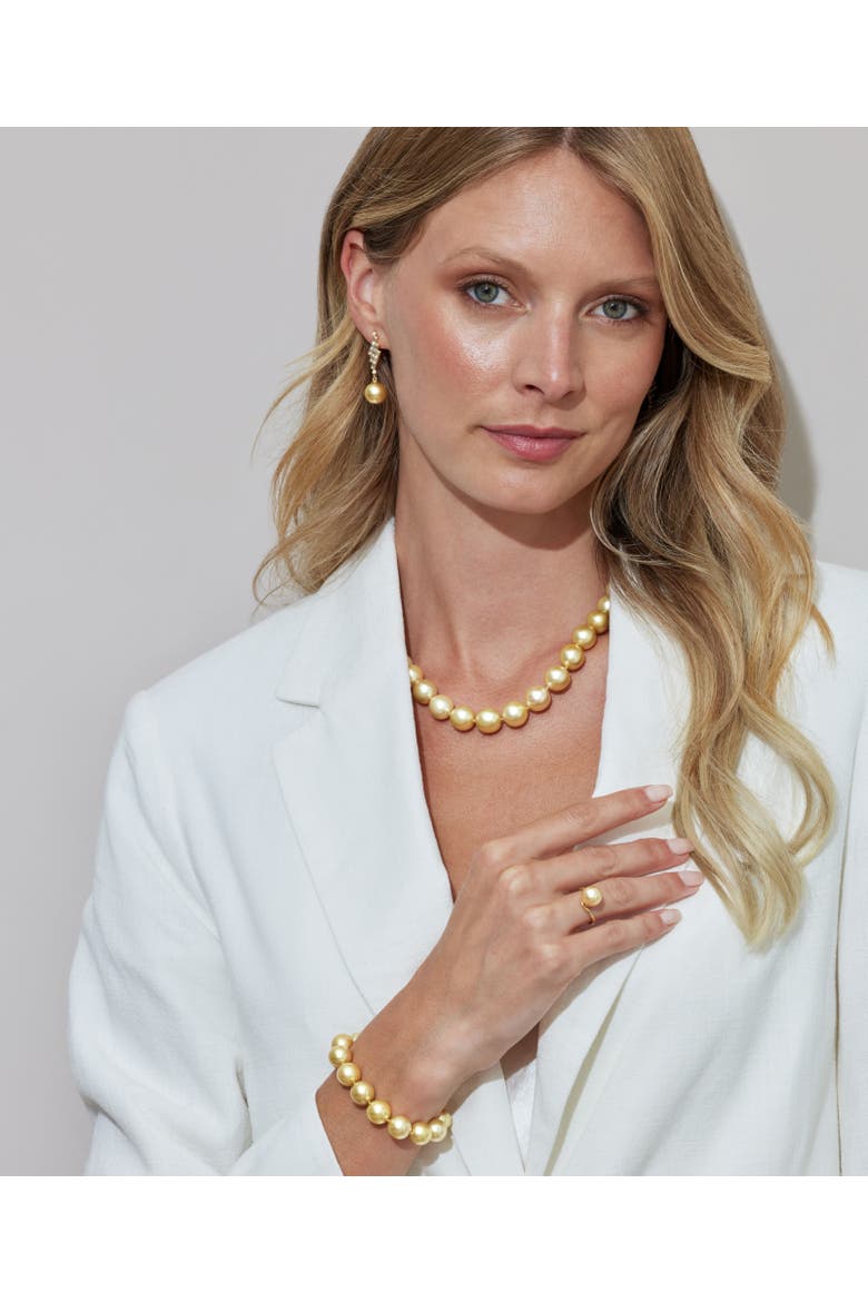 10-12mm Golden Round South Sea Pearl Necklace - AAA Quality, Alternate, color, Golden Pearl