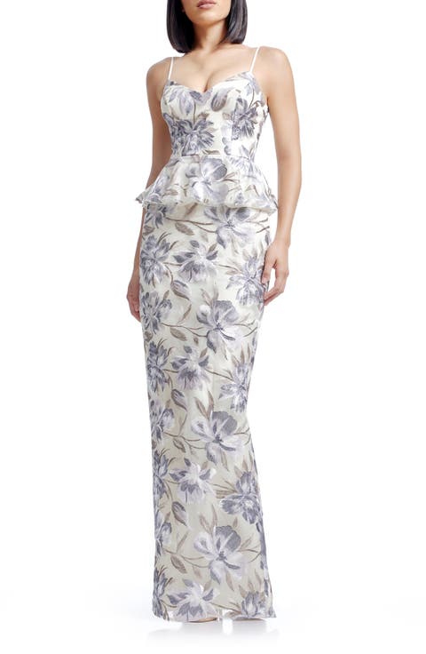 Akiah Floral Embroidered Chiffon Gown