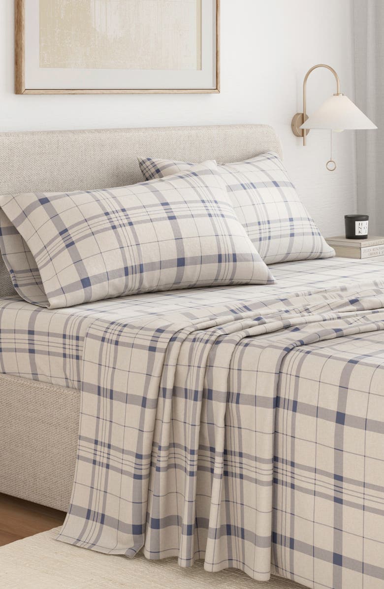 Woven & Weft Turkish Cotton Flannel Plaid Sheet Set, Alternate, color, Cool Plaid