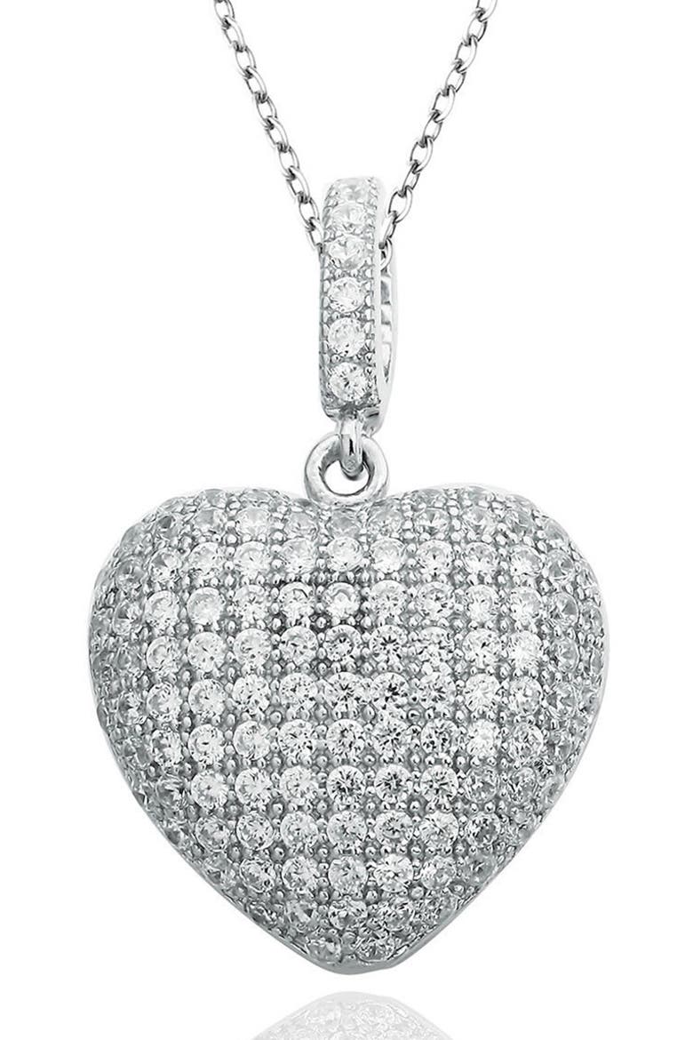 CZ Pavé Heart Pendant Necklace, Main, color, WHITE