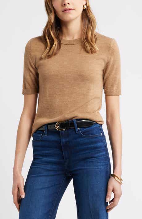 Caslon® Short Sleeve Merino Wool Blend Sweater Top