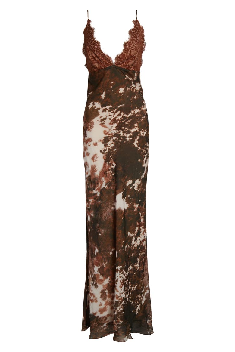Susanna Lace Bust Silk Slipdress, Alternate, color, MULTI COW PRINT