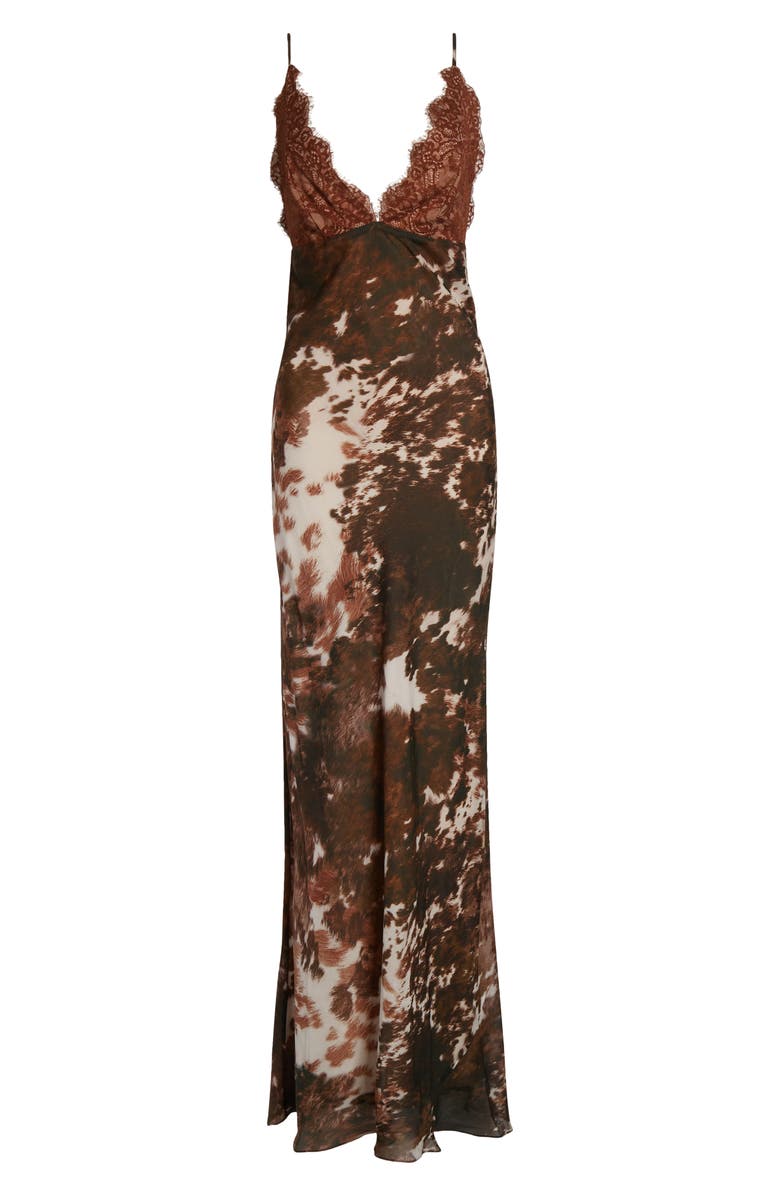 L'AGENCE Susanna Lace Bust Silk Slipdress, Alternate, color, Multi Cow Print