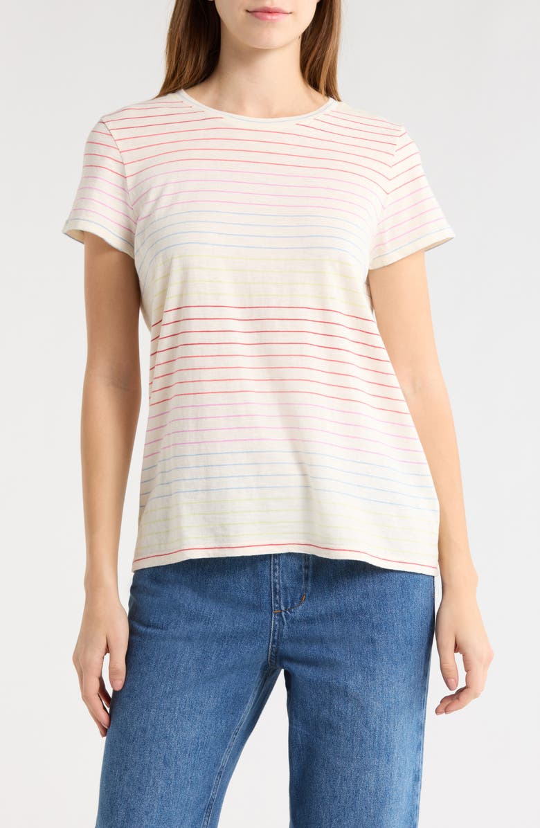 Marine Layer Stripe Cotton Blend T-Shirt, Main, color, Rainbow Stripe