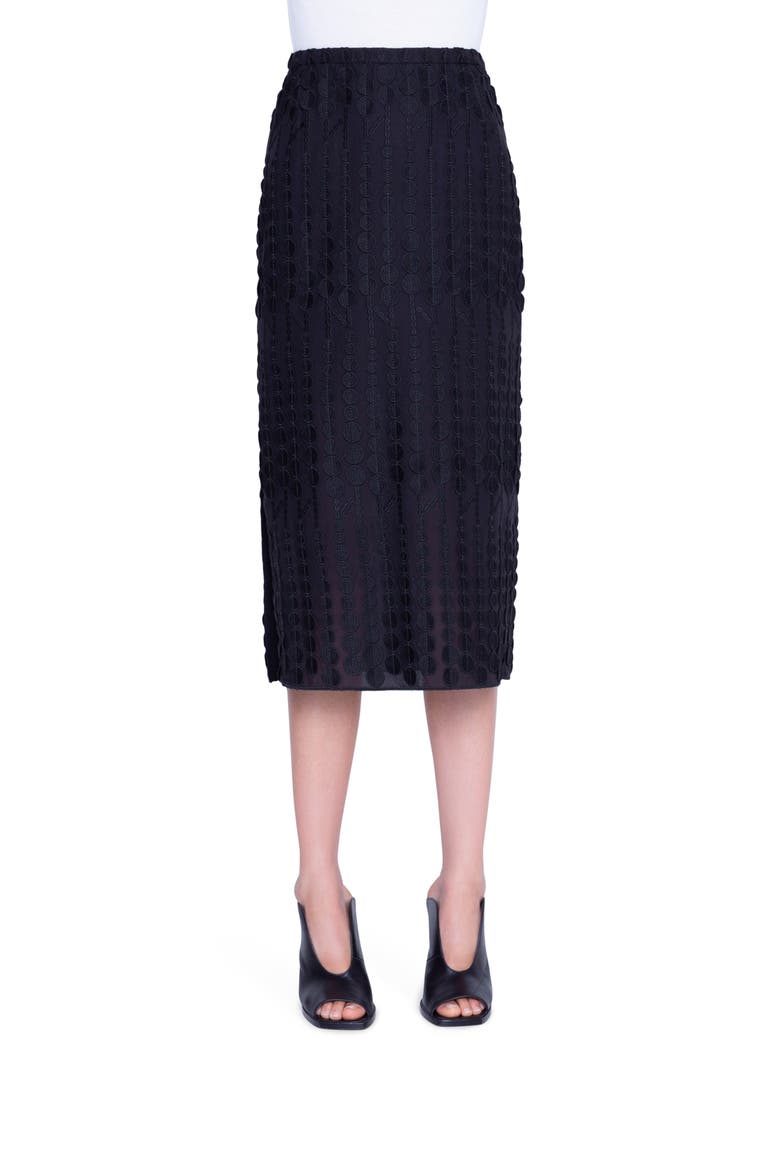 Embroidered Dot Cotton Blend Midi Skirt, Main, color, BLACK