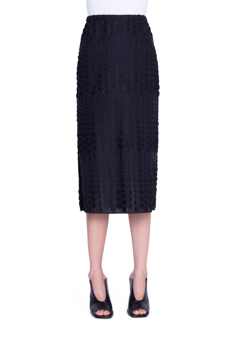 Akris punto Embroidered Dot Cotton Blend Midi Skirt, Main, color, 
